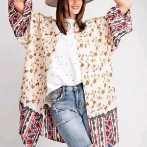 EASEL Border Printed Rayon Boho Challie Kimono NWT Small Beach Cover Up